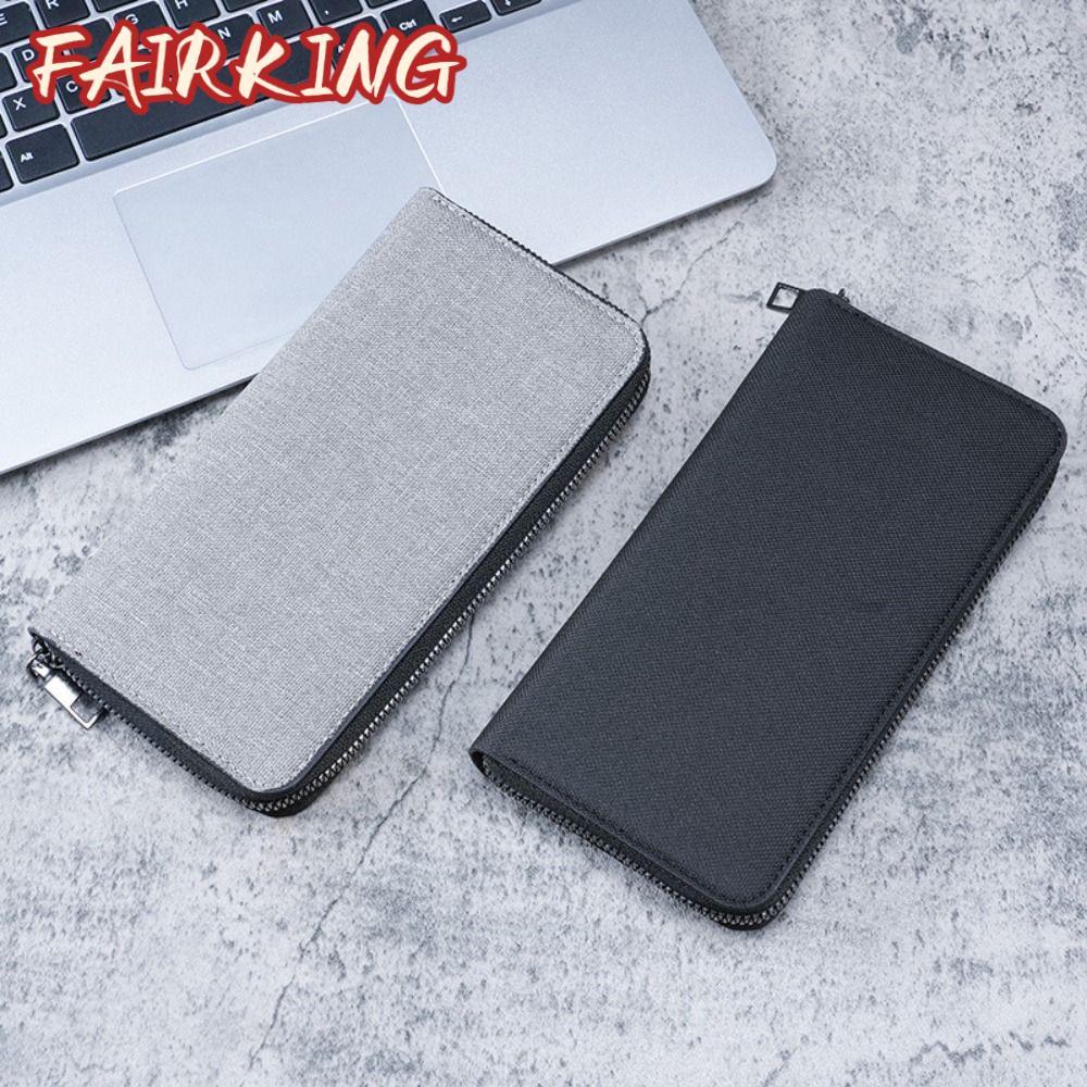 FAIR KING Men Long Wallet, Multi-slot Large Capacity Business Handbag, Canvas Zipper Coin Bag