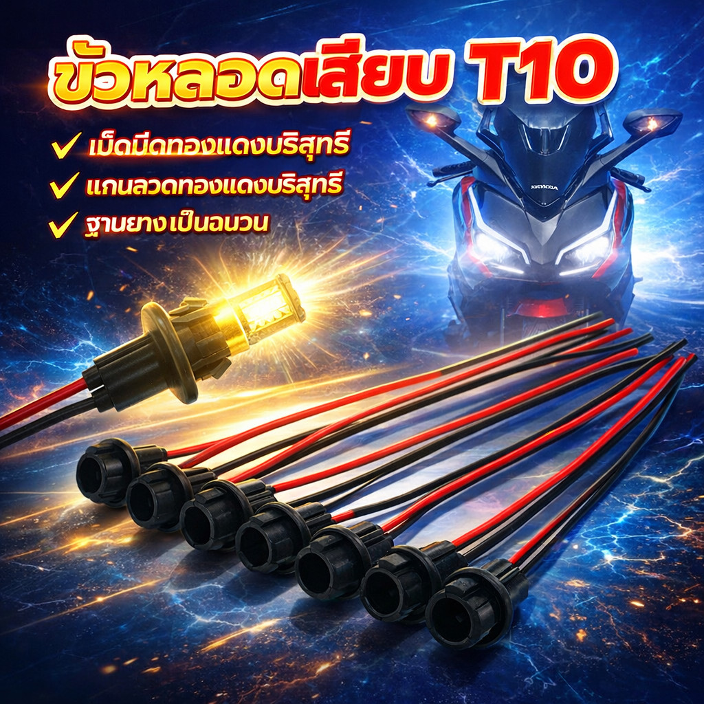 T10 ขั้วไฟหรี่ ขั้วเสียบหลอด ขั้วหลอดไฟเลี้ยว T10 ฐานยางฉนวน ขั้วไฟ T10 วัสดุยาง ราคาถูก ลวดแกนทองแดงบริสุทธิ์ ติ