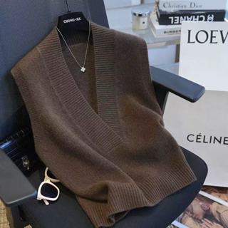 เสื้อกั๊กถักคอวีหลวม สไตล์ใหม่สำหรับผู้หญิง