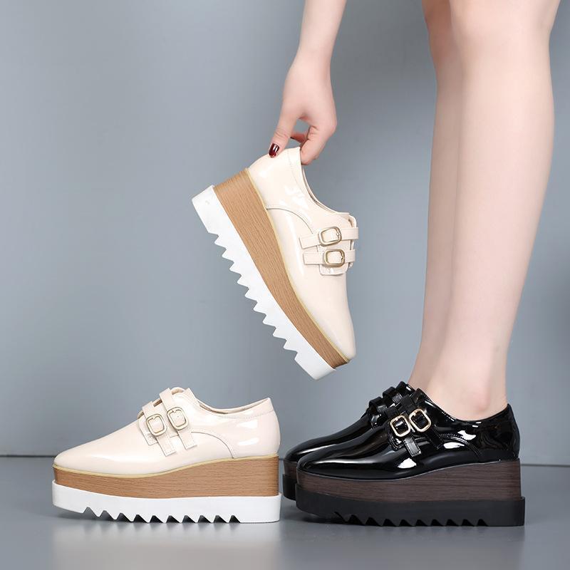Stylish Chunky Square Toe Platform Oxford Wedges ผู้หญิง