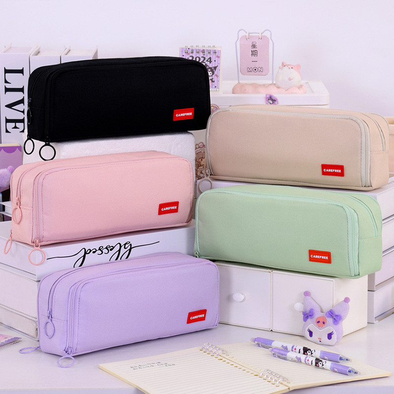 Hot Sale Three-Open Window Simple Large Capacity Pencil Case for Girls Good-looking Pencil Box Junio