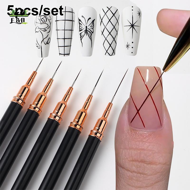 [F&O] 5 ชิ้น/เซ็ต Professional Nail Art Liner แปรงสําหรับ Striping การออกแบบภาพวาด,เจล Liner Nail Ar
