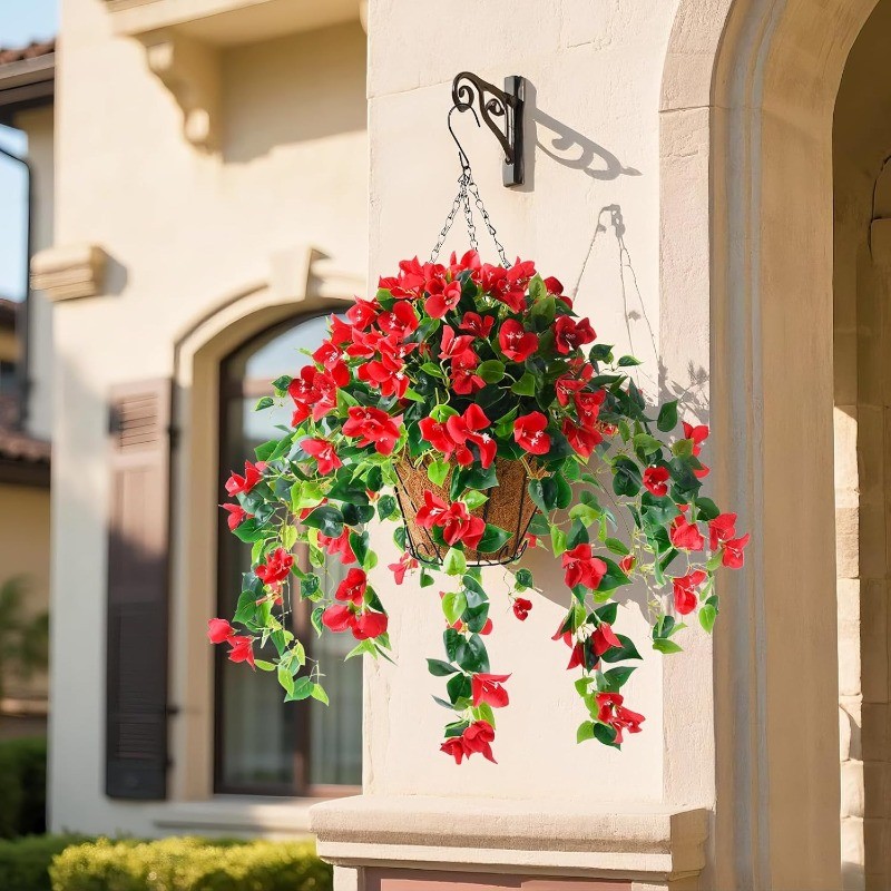 Faux Crepe Myrtle ตะกร้าแขวนดอกไม้ประดิษฐ์ผ้าไหมพืช UV ทนบ้าน Porch Decor ปลอม Greenery