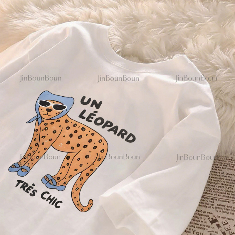 Jbb.Shop | เสื้อยืด oversize,เกาหลีวินเทจ leopard ลายพิมพ์ 100% cotton แขนสั้นเสื้อยืด #2217