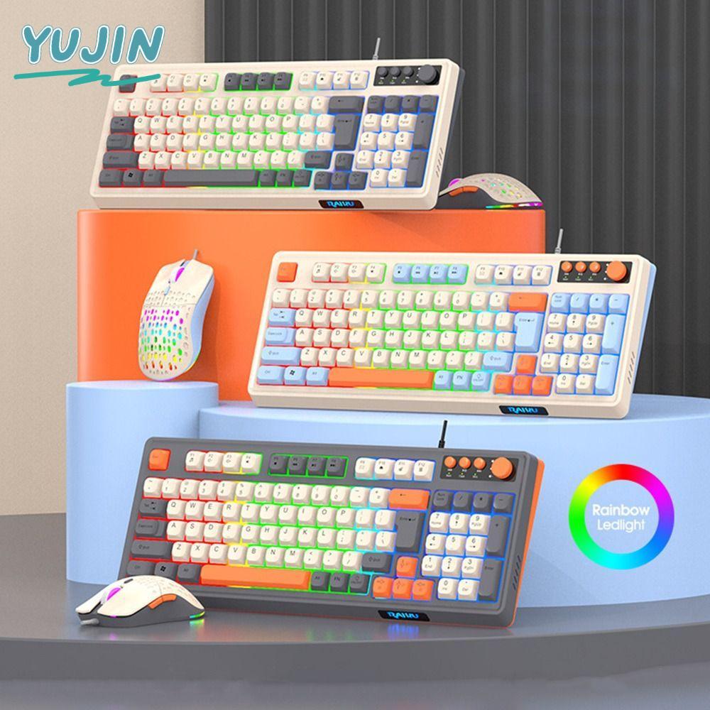 ชุดเมาส์คีย์บอร์ด YUJI, คีย์บอร์ด RAIKA T98, สีรุ้ง 98 เค้าโครงกุญแจการเชื่อมต่อ USB เกมคีย์บอร์ดแบบ