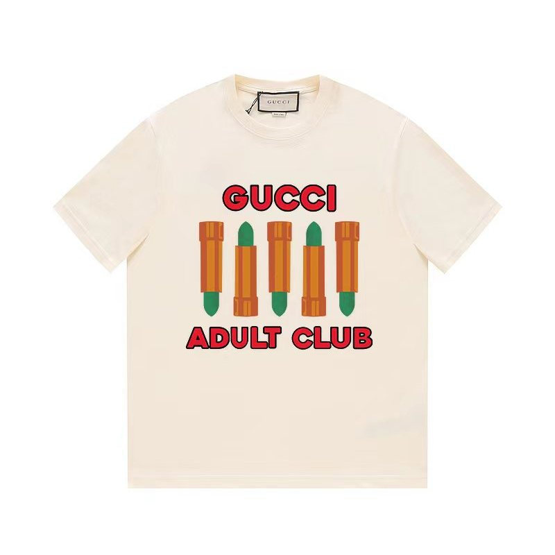 กุชชี่/กุชชี่2026คลาสสิกรอบคอแขนสั้นเสื้อยืดผู้ชายผู้หญิงสไตล์เว็บไซต์อย่างเป็นทางการพร้อมกันมาใหม่ท