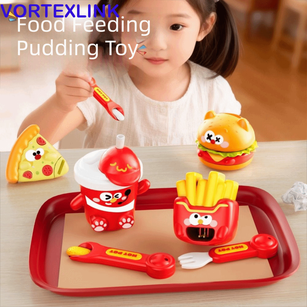 VORTEXLINK French Fries Pudding Toy,บทบาทเล่นจําลอง Hamburg Pudding Set Feeding Toy, Creative 3D Ear