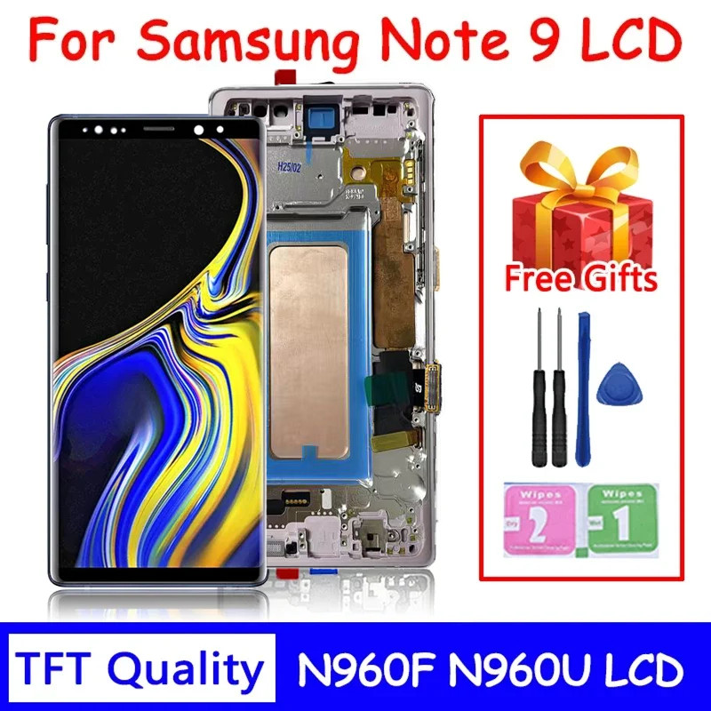 ใหม่ Note9 LCD สําหรับ Samsung Note9 จอแสดงผล LCD Touch Screen Digitizer Assembly สําหรับ Samsung หมายเหตุ 9 N960F N960U N9600 กรอบ LCD