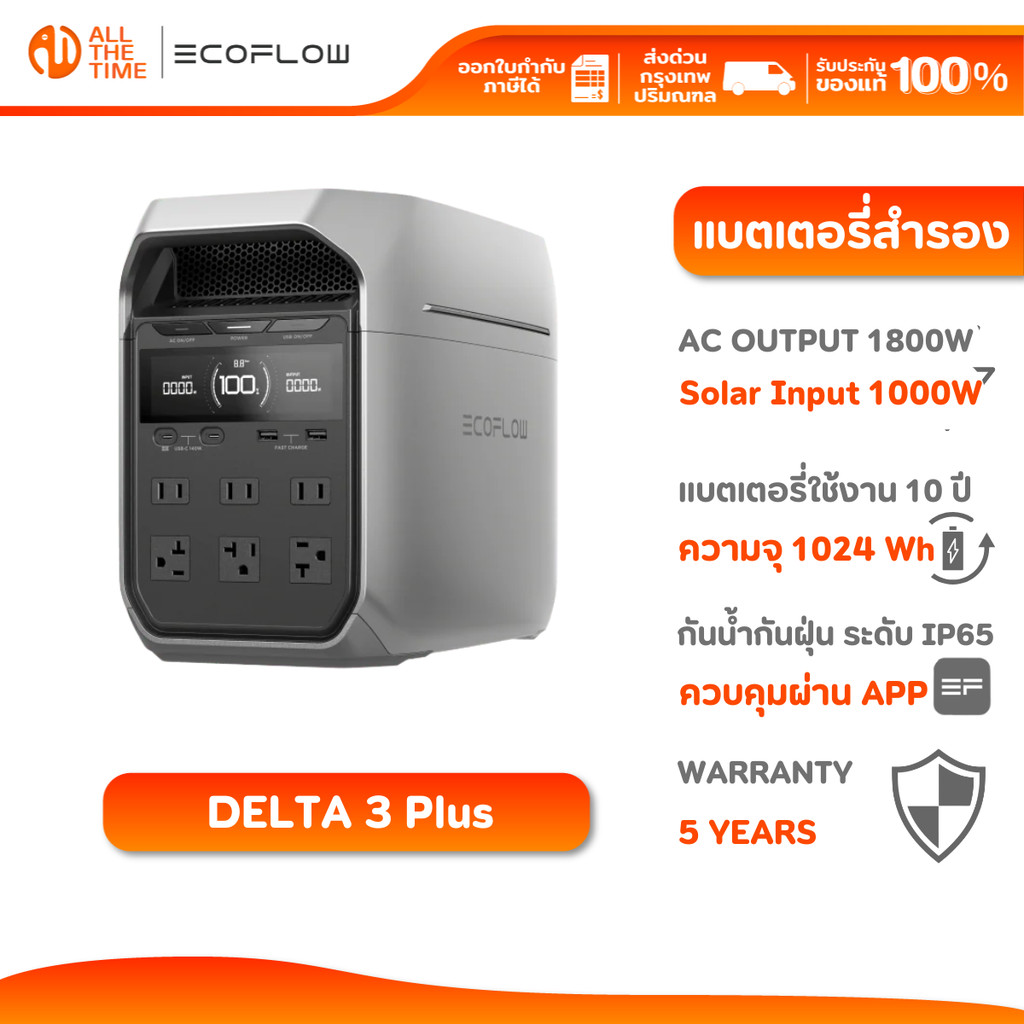 ECOFLOW DELTA 3 PLUS POWER STATION แบตเตอรี่สำรอง อเนกประสงค์ พกพา พาวเวอร์สเตชั่น