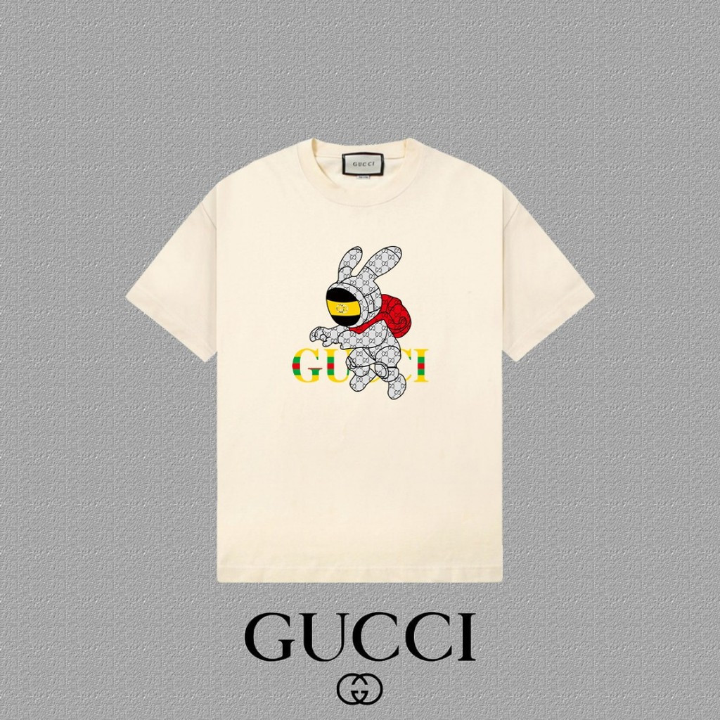 Gucci/GUCCI2026 คลาสสิกรอบคอแขนสั้นเสื้อยืดผู้ชายผู้หญิงสไตล์ธุรกิจ Heavy Simple Basic Pullover Basi