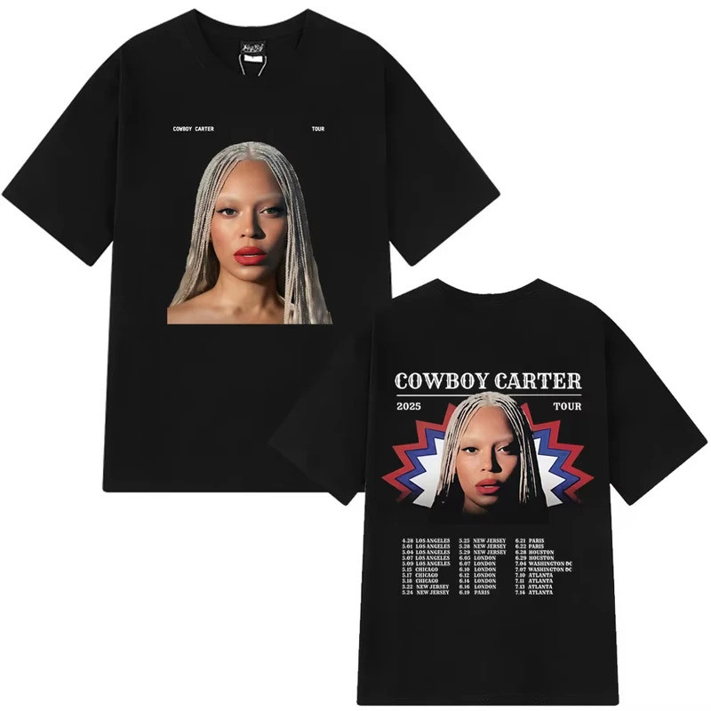 เสื้อยืด Beyonce Cowboy Carter Tour Merch สำหรับผู้ชายและผู้หญิง แฟชั่นฮิปฮอป เสื้อยืดผ้าฝ้าย แขนสั้