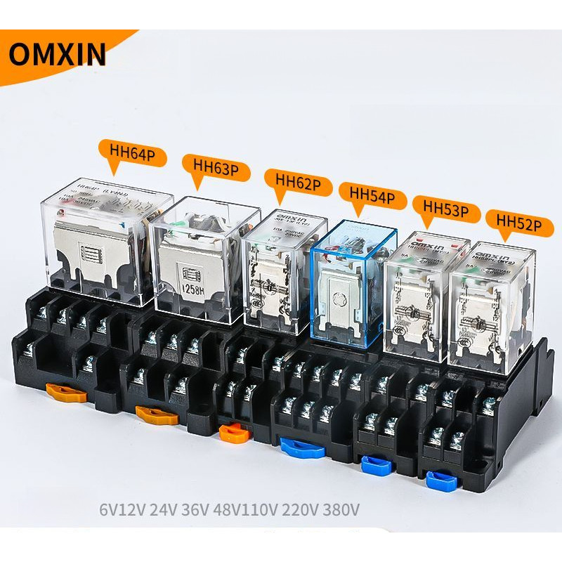 ☽☾รีเลย์กลาง 220V AC/DC 24V 12V รุ่น HH52P 53P 54P 62P พร้อมฐาน 8 ขา 14 ขา คุณภาพสูง
