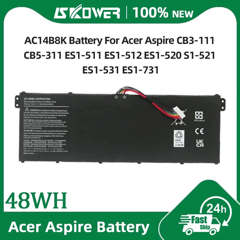 แบตเตอรี่ SKOWER AC14B8K สำหรับ Acer Nitro 5 AN515 AN515-52 AN515-53 Aspire R3-131T ES1-111 V3-111 A