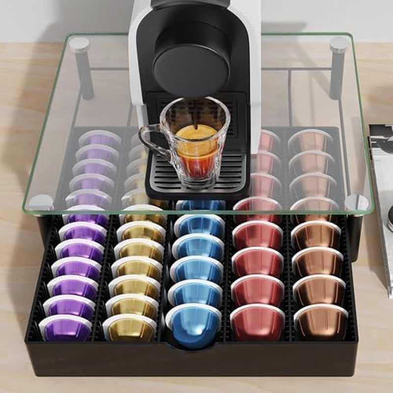 Coffee Pods Drawer Organizer เข้ากันได้กับ Nespresso Vertuo Pods ถือได้ถึง 60 เล็กหรือ 40 ขนาดใหญ่ (