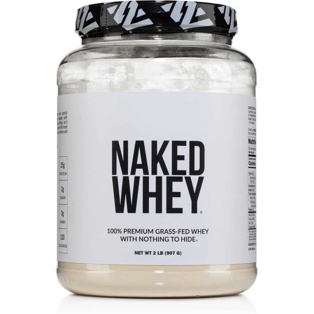 NAKED Whey 2LB 100% Grass Fed Whey Protein Powder - Only 1 Ingredient, Unflavored Whey Protein, NSF 