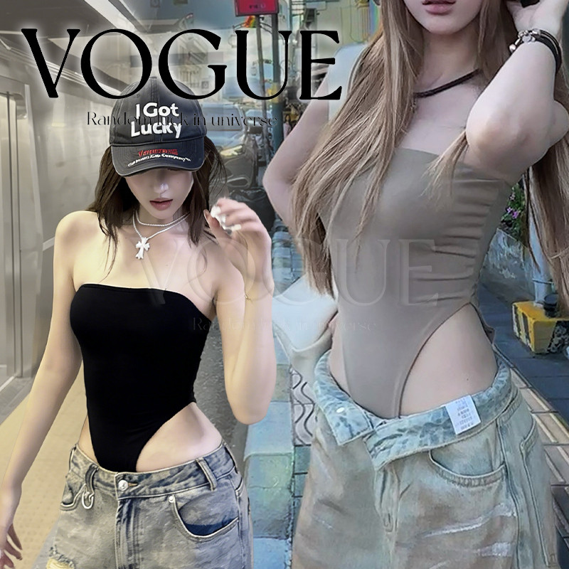 Vogue🌟พร้อมส่ง🌟 เสื้อเกาะอกบอดี้สูท ไม่มีฟองน้ำ 2สีเข้ารูป ยืดตามตัวใส่สบาย  (FYA019)