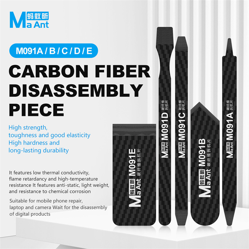 MaAnt M091 Carbon Fibre Disassembling Blades Set สําหรับโทรศัพท์มือถือ Anti-static Pry Card Prying /ขูดดีบุก / เครื่องมือ De-gumming