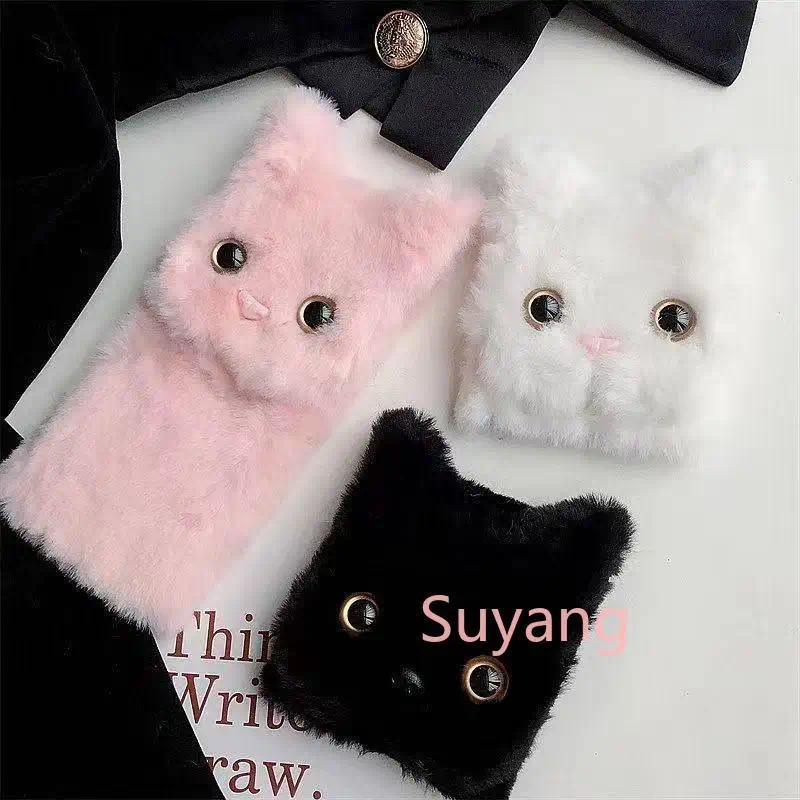 ฤดูหนาว Hairy 3D แมวเคสโทรศัพท์สําหรับ Samsung Galaxy S26 S25 Ultra S24 S23 FE A07 A17 A37 A57 A06 A16 A26 A36 A56 A05 A15 A25 A35 A55 M17E Coque M16 ของขวัญ M16
