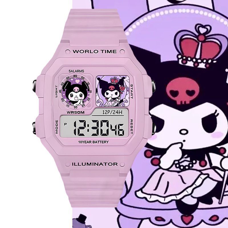 Hello Kitty Melody Kuromi Sanrio นาฬิกาสี่เหลี่ยมเล็ก กันกระแทก พร้อมนาฬิกาปลุก ตั้งเวลาได้