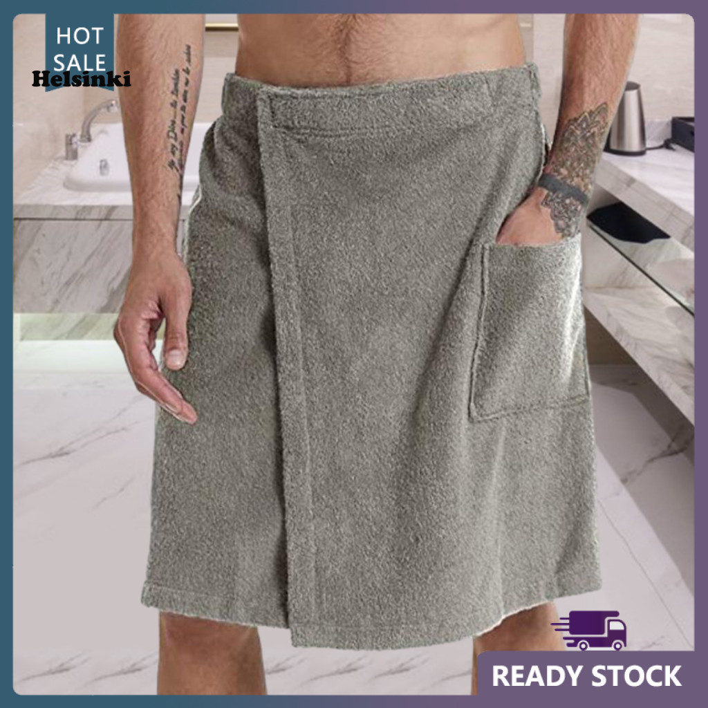 HLS ผ้าเช็ดตัวว่ายน้ําผู้ชายเสื้อคลุมอาบน้ําสั้นผู้ชายs เสื้อคลุมอาบน้ําผ้าขนหนูปรับเอวยางยืด Pocket