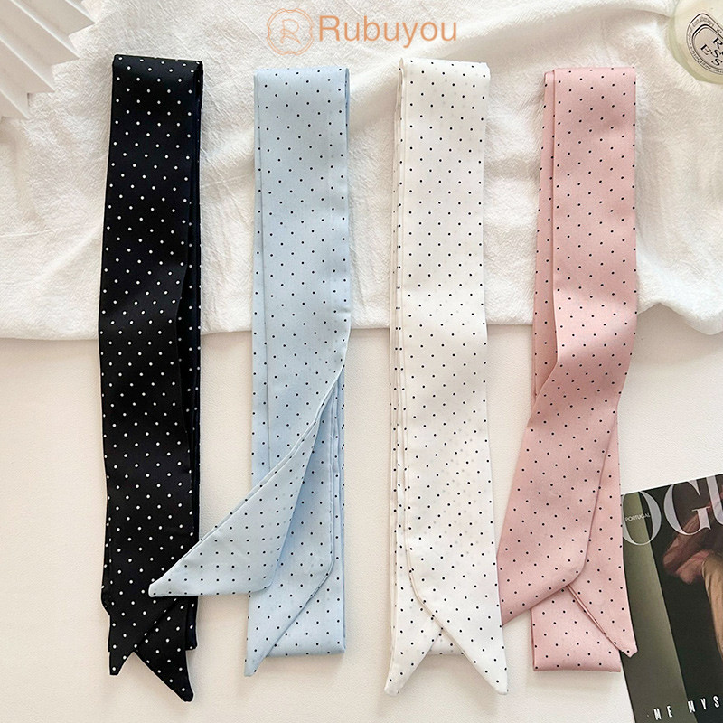 Rubuyou ﻿2026ใหม่ ผ้าคาดผม ผ้าพันคอ ริบบิ้น ลายจุดขาวดำ ย้อนยุค แฟชั่น อเนกประสงค์ อุปกรณ์เสื้อผ้า-COD💕