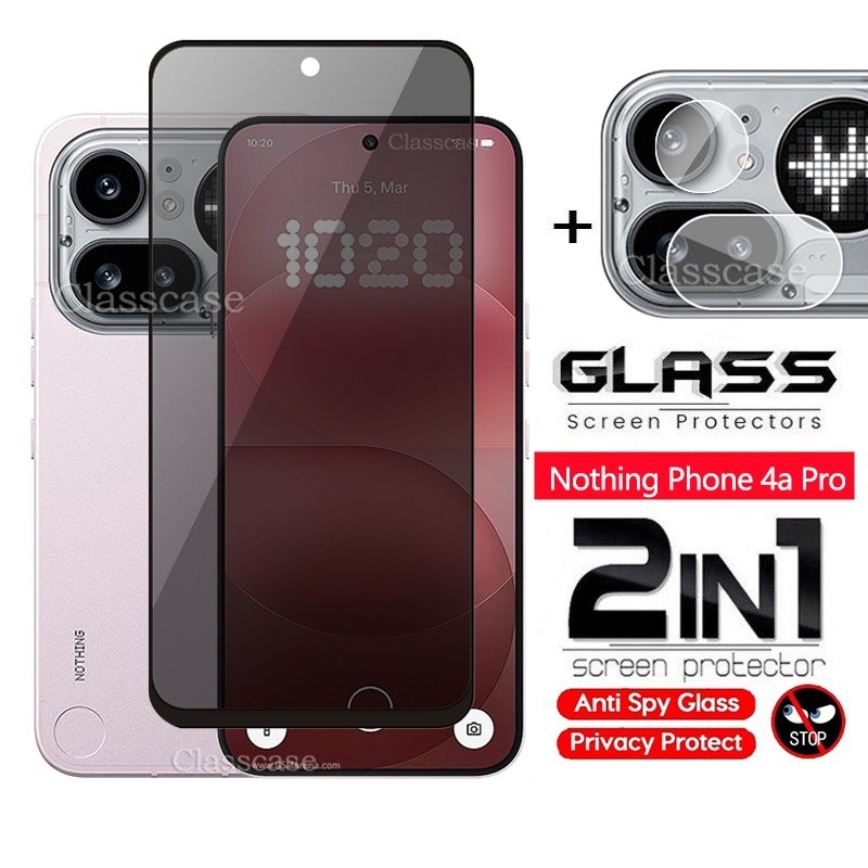 2 IN 1 ความเป็นส่วนตัวป้องกันหน้าจอฟิล์มกระจกนิรภัยสําหรับ Nothing โทรศัพท์ 4a 4 a Pro 4aPro Phone4a Phone4aPro 2026 กล้องกลับเลนส์ป้องกันกระจกด้านหน้าฟิล์มป้องกันคลุมทั้งหมด