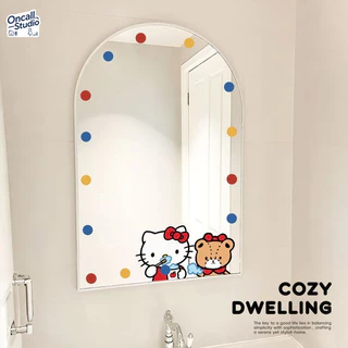 สติ๊กเกอร์แต่งกระจก Hello Kitty สีสันสดใส 🪞 กันน้ำ ลอกออกไม่ทิ้งคราบกาว ตกแต่งห้องน้ำน่ารัก