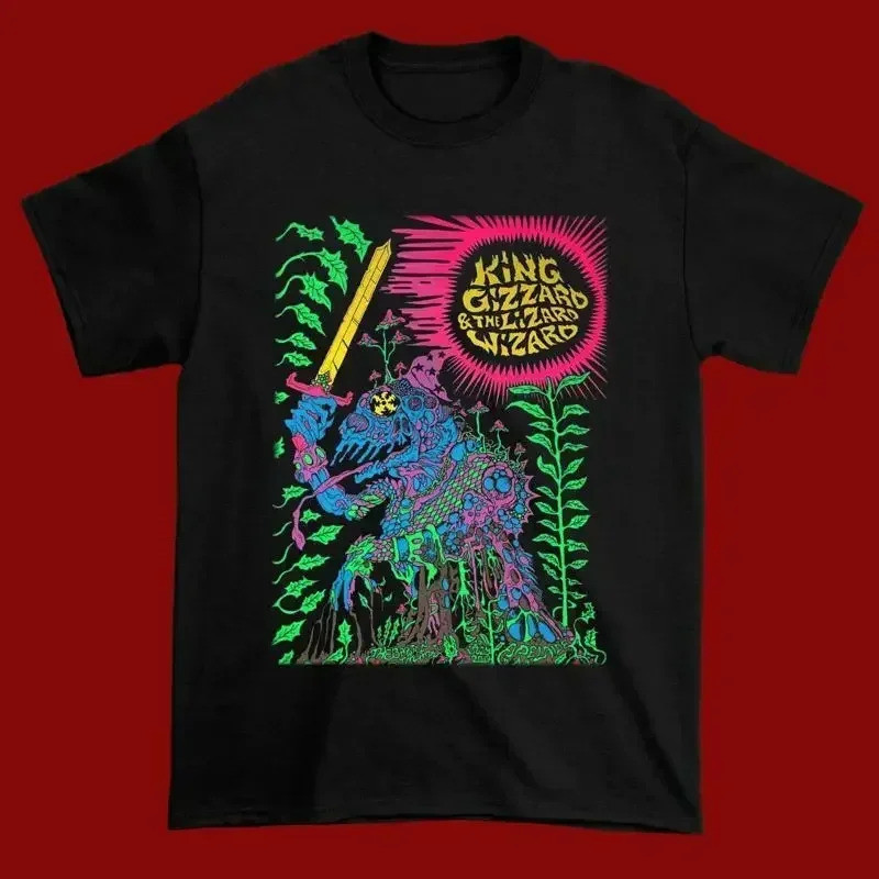เสื้อยืดคอตตอนสีดำทุกขนาดของวง King Gizzard And The Lizard Wizard