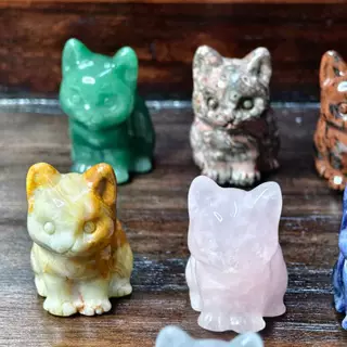 แมวนั่งหินมงคลแกะสลัก Crystal Cat Carving แมวหินธรรมชาติ ของตั้งโต๊ะนำโชค เสริมโชคลาภ ความสุข และพลังบวก