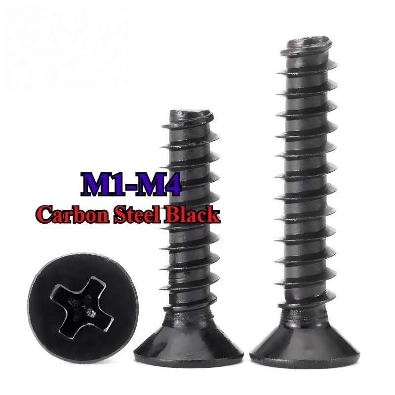KB cross countersunk head หางแบน self-sting สกรูของเล่นเหล็กคาร์บอนสีดํา, สกรูไฟฟ้า M1-M4*L=3-30MM [
