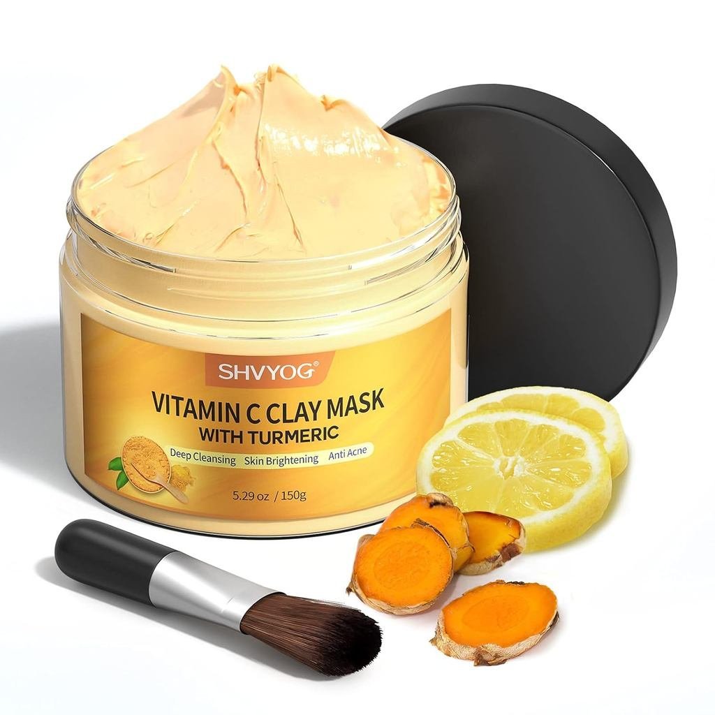 Vitamin C Face Mask with Kaolin Clay and Turmeric for Dark Spots, Dull Skin, Skincare Facial Mask fo