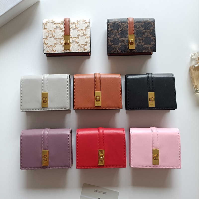 CELINE กล่องที่แนบมา กระเป๋าบัตรผู้หญิงใหม่ พลิก กระเป๋าบัตร