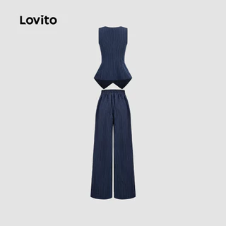 Lovito สง่างาม เสื้อหรือกางเกงผู้หญิงแบบหรูหรา กระดุมด้านหน้า สําหรับฤดูใบไม้ผลิ/ฤดูร้อน L178LD1568