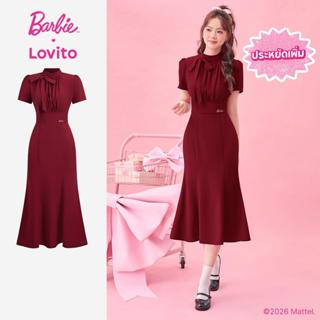 (New arrival) Barbie™ X Lovito  เดรสลําลองชายระบายลายโบว์หน้…