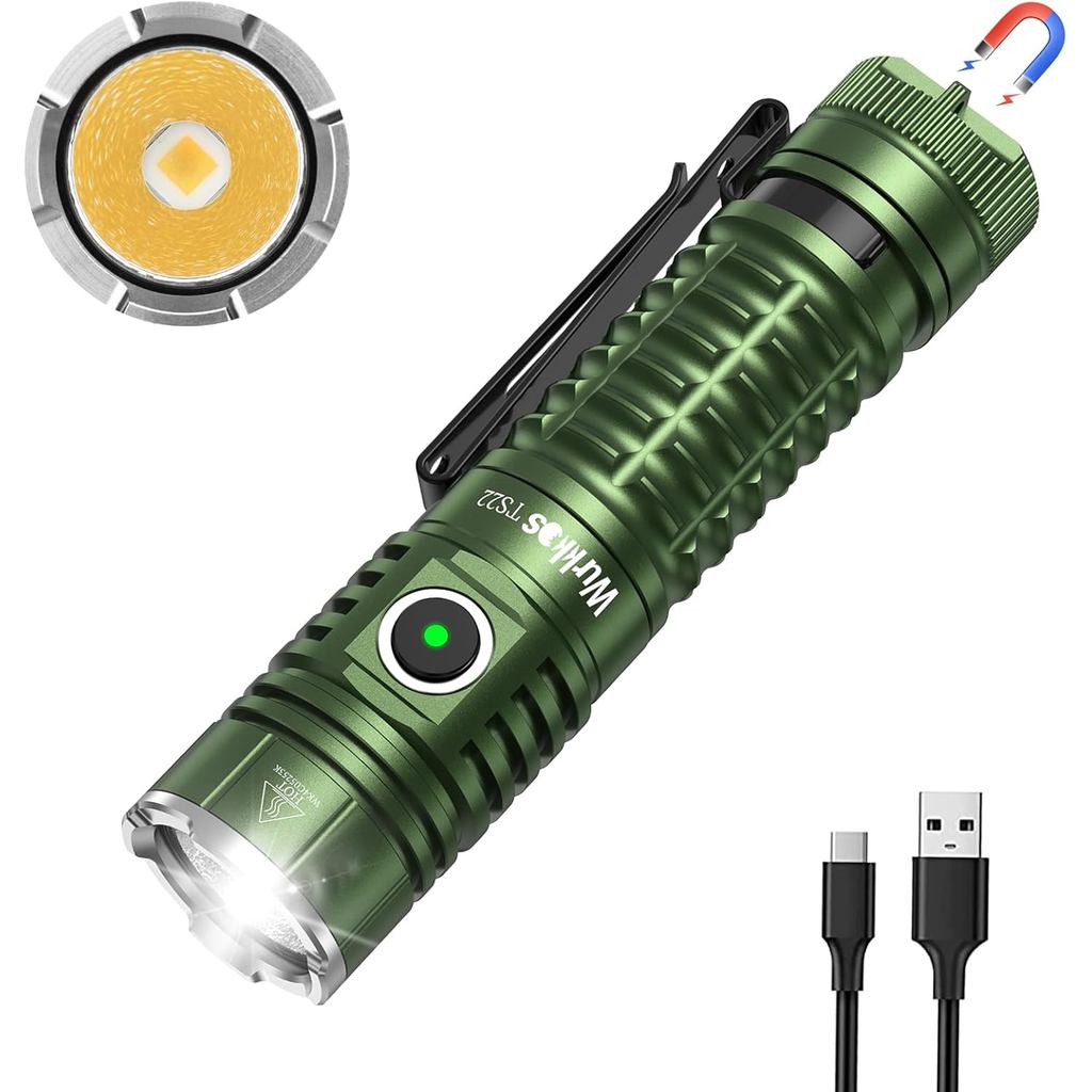 Wurkkos TS22 ไฟฉาย LED 4800lm ส่องสว่าง.IP68, ชาร์จได้ด้วย USB-C สำหรับการใช้งานกลางแจ้งและแสงคงที่