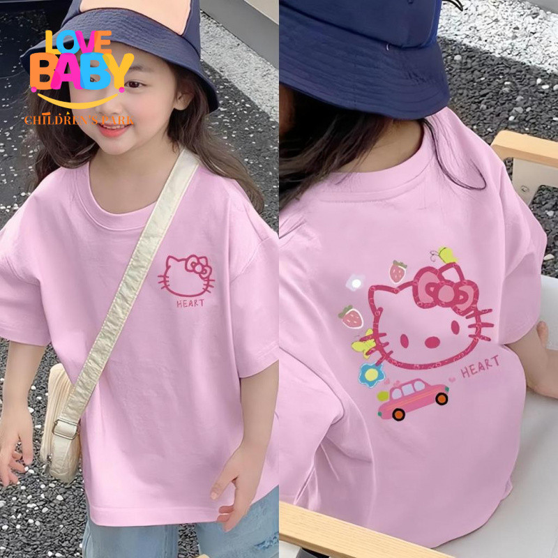 COD lo9  ชุดตรุษจีนครอบครัว เสื้อคิตตี้ เสื้อยืดแขนสั้น ลายการ์ตูนน่ารักหวาน สำหรับเด็กหญิงและเด็กชาย เสื้อคอกลม ทำจาก ท