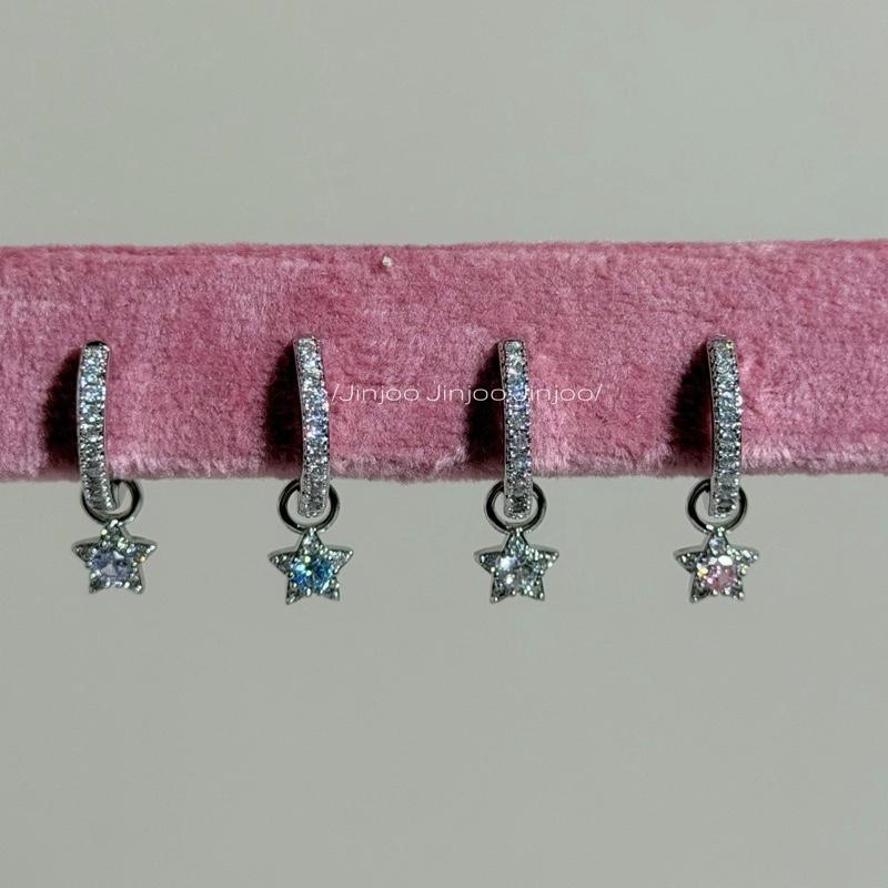 Jinjoo ต่างหูห่วงดาว รุ่น Lullaby Star น่ารัก ประกายจี้รูปดาว (ถอดจี้ได้) ขนาด 10 mm. (ราคาต่อคู่)