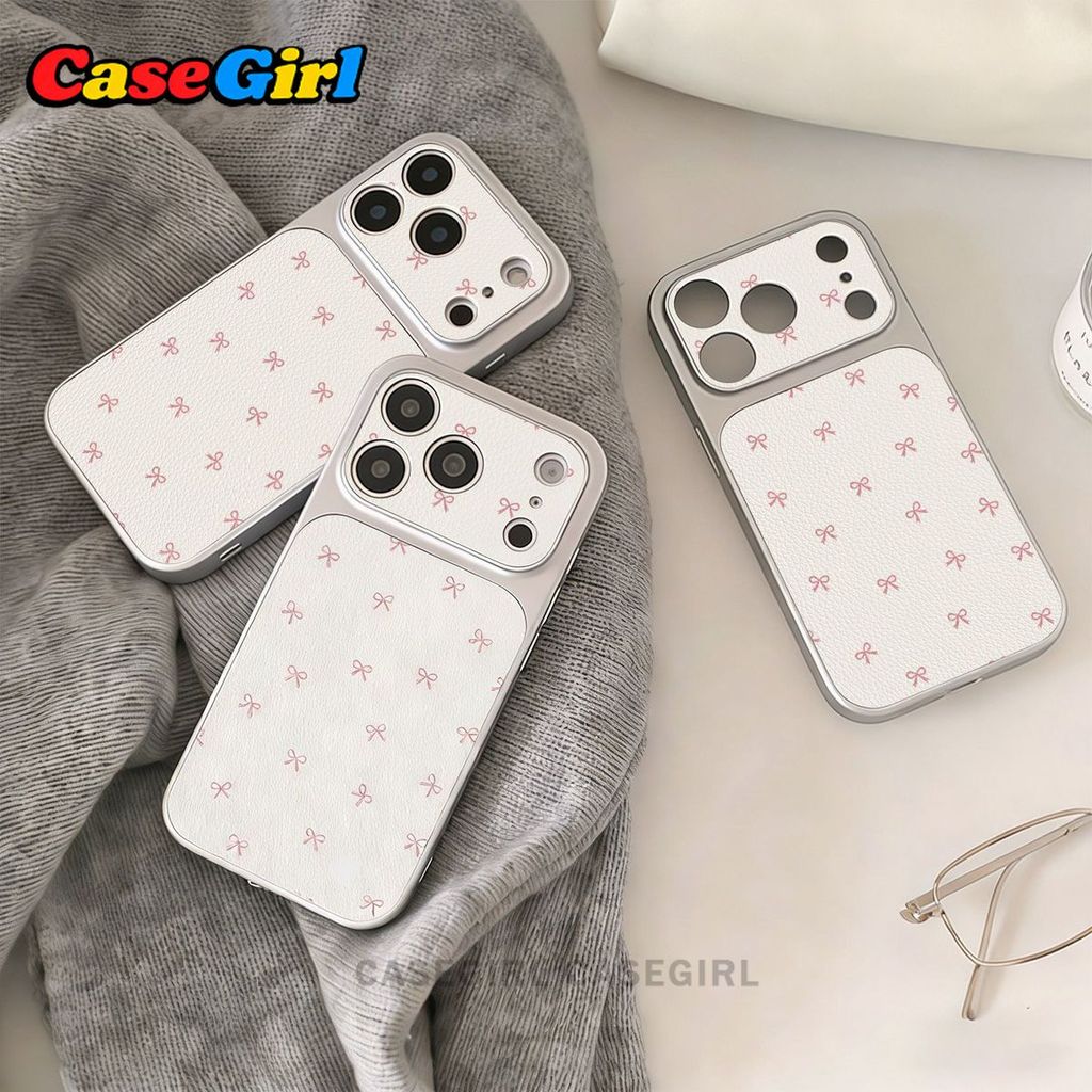 เคสไอโฟน IPhone 13 11 12 15 16 17 14 Pro Max 16 14 15 Plus 11 16 13 15 12 Pro ลายโบว์ชมพูสีขาวสไตล์อินส์