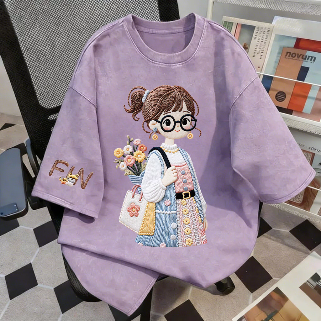 TEE·SHOP🍀เสื้อยืดฟอก เสื้อวินเทจ เสื้อยืด oversize ลาย 'FIN girl' เกาหลี เท่ห์มาก พิมพ์ลาย ผ้านิ่มใส่สบาย S-3XL COD📦
