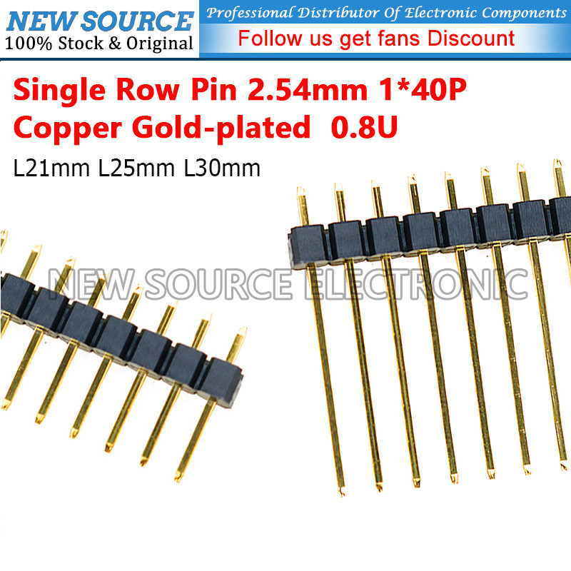 [5 ชิ้น] Single Row Pin Pitch 2.54 มม.1*40P ทองแดง Gold-plated 0.8U L21 มม.L25 มม.L30 มม.ตัวเชื่อมต่