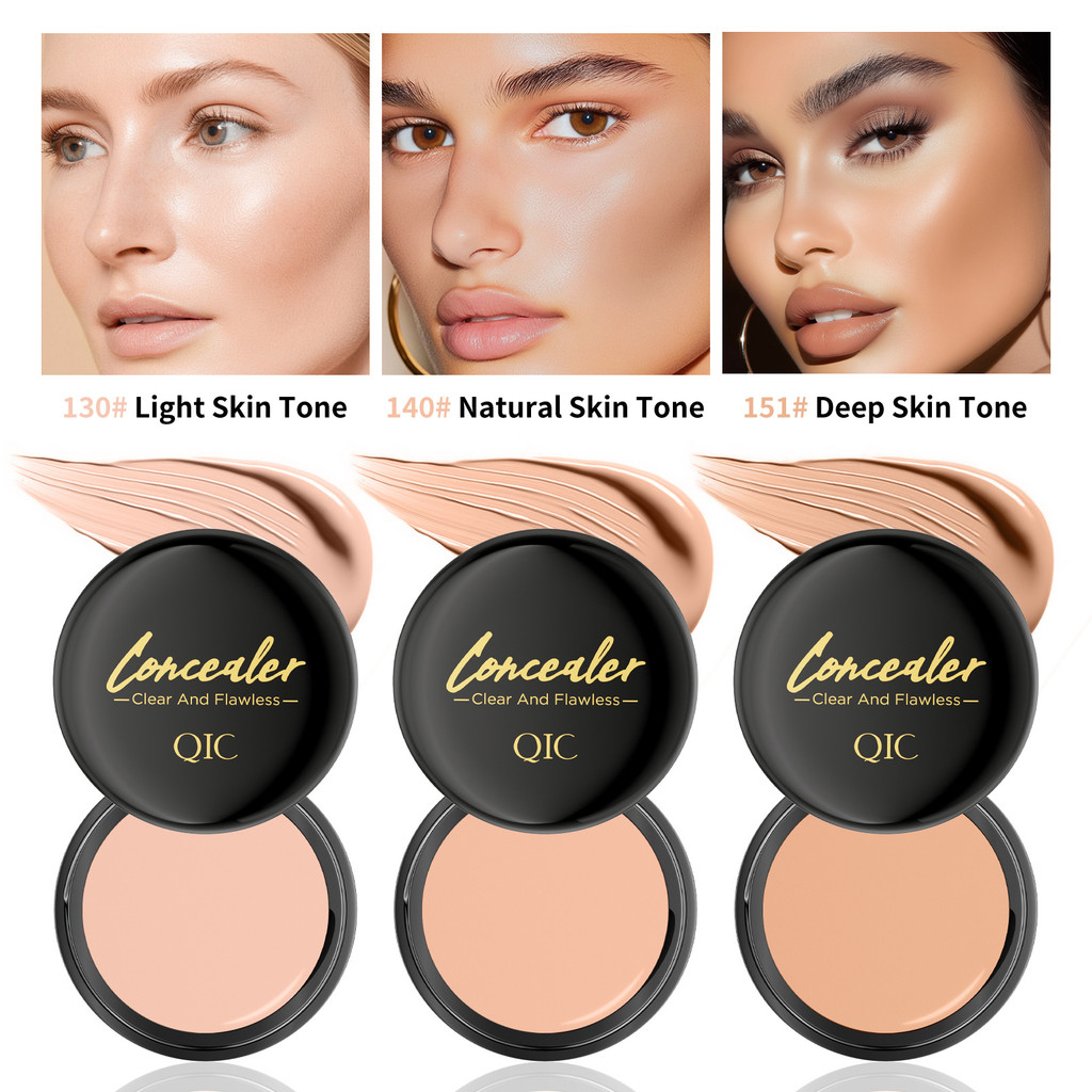 QIC คอนซีลเลอร์ฝาครอบรอยสักจุดรอยสิว Dark Circles คอนซีลเลอร์รูขุมขนที่มองไม่เห็น Tricolor คอนซีลเลอ