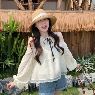 LINNA~Xคอวี โบว์ ผูกขึ้น แขนยาว เสื้อเชิ้ต รุ่นใหม่ สไตล์หวาน