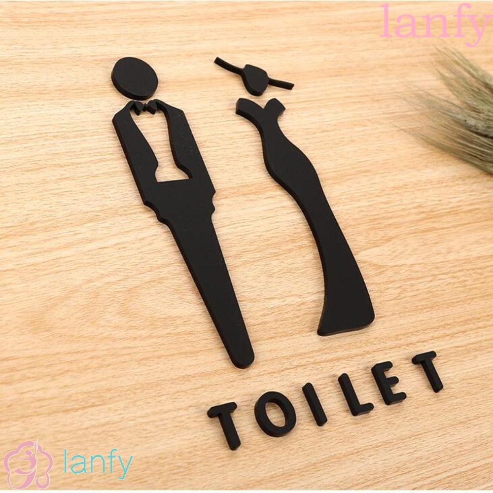 LANFY Wc Signage, อะคริลิคสีดําผู้ชายผู้หญิงป้ายห้องน้ํา, Custom 3D Gold WC Plaque อาคารสํานักงาน