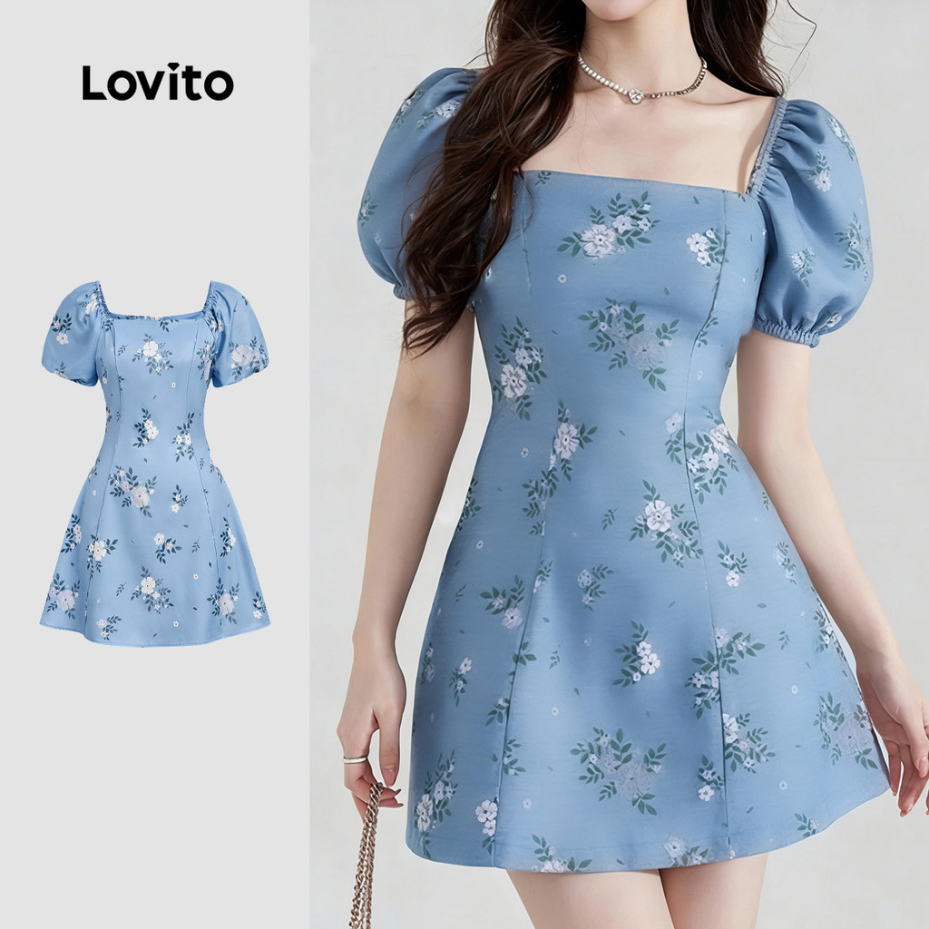 Lovito เดรสลําลองซิปย่นฤดูใบไม้ผลิ/ฤดูร้อนสําหรับผู้หญิง L178LD2047