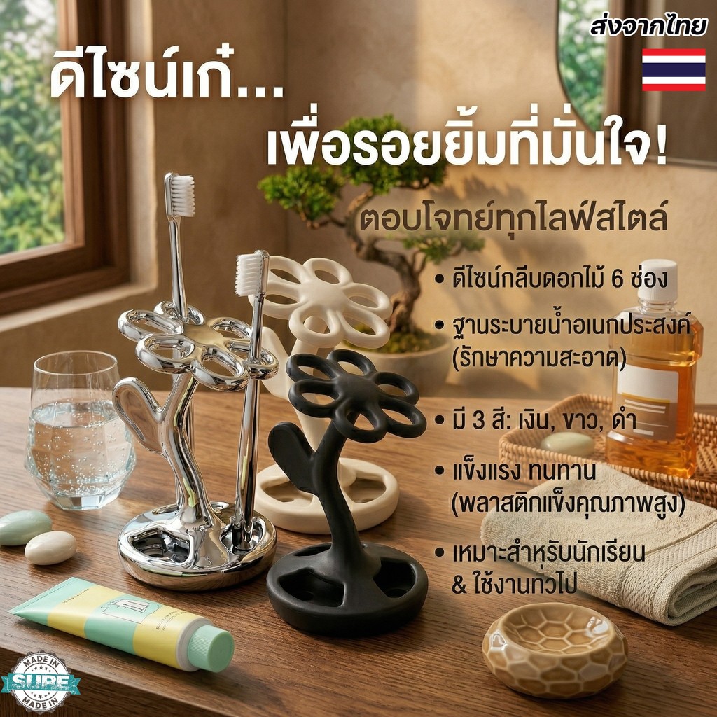ที่ใส่แปรงสีฟันพร้อมถ้วยล้างปาก ชั้นวางแปรงสีฟัน ดีไซน์เรียบหรู พลาสติกแข็ง ใช้งานสะดวก เหมาะสำหรับนักเรียน