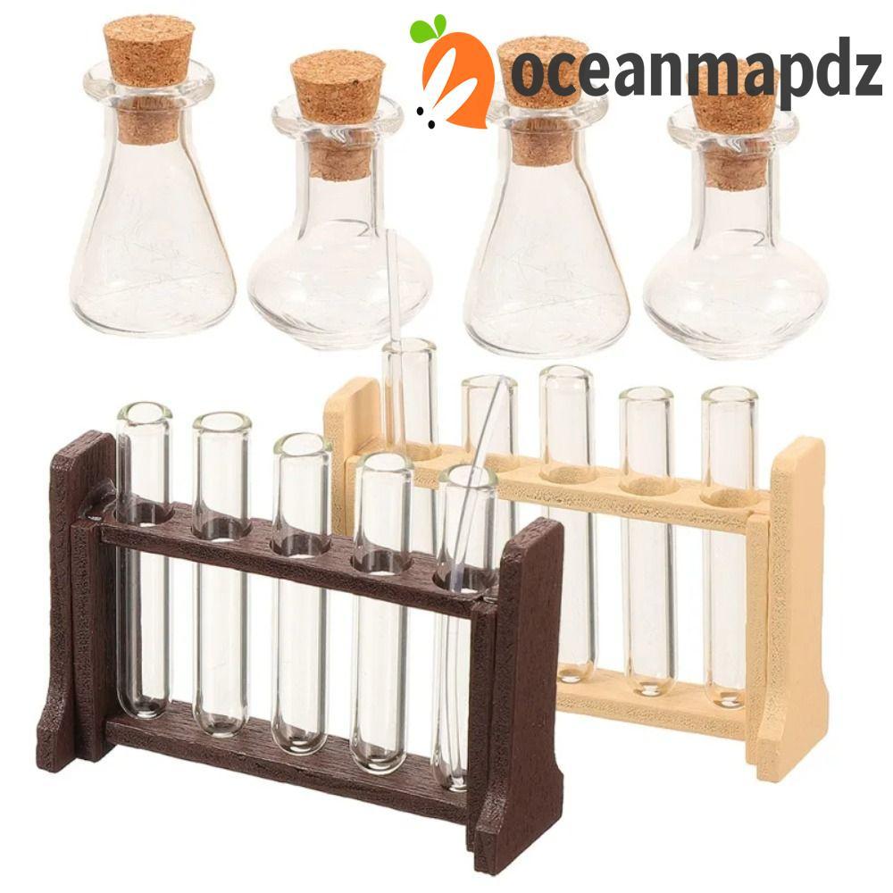 OCEANMAPDZ Dollhouse Mini Glass Test Tube ชุด, 1:12 Dollhouse Test Tube จําลองแก้ว Test Tube, ไม้จํา