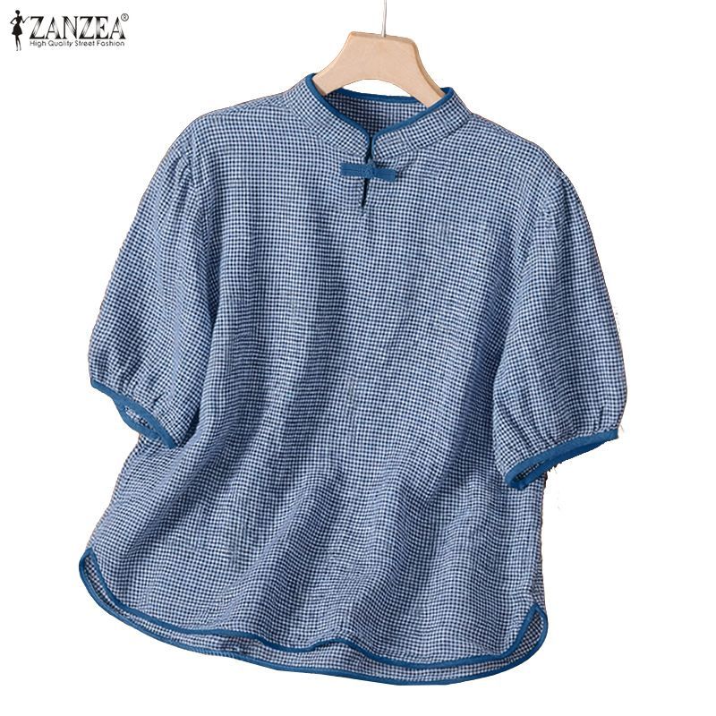 ZANZEA เสื้อลายสก๊อตสตรี สไตล์จีน ออกแบบให้สวมใส่ง่ายและสบาย เหมาะสำหรับการแต่งตัวในชีวิตประจำวัน
