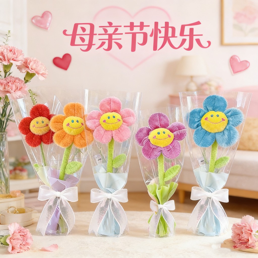 ชุดของขวัญจัดดอกไม้ DIY ช่อดอกไม้สุดสร้างสรรค์สำหรับวันแม่ช่อดอกไม้ 520วันแม่ ดอกเดียว+ถุงของขวัญ