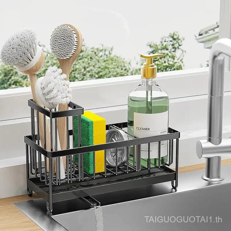 Kitchen Sink Storage Rack, 1 Count Kitchen Sponge Holder with Detachable Brush Holder, Multifunction