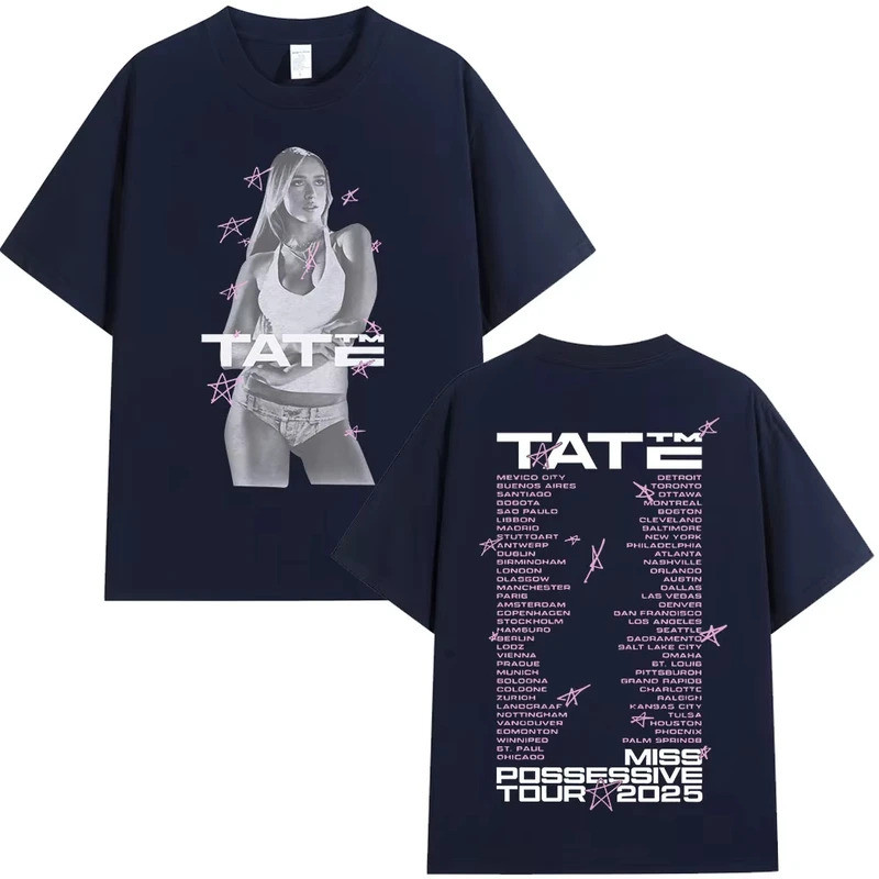 เสื้อยืด Tate McRae Miss Possessive Tour Merch สำหรับผู้ชายและผู้หญิง สไตล์ฮาราจูกุ คอกลม แขนสั้น ผ้